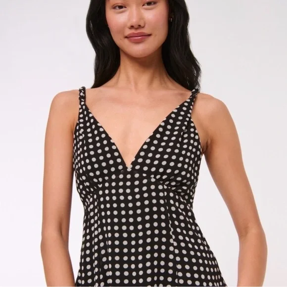 Abercrombie & Fitch Black Mini Dress with White Polka Dots - Picture 2 of 7